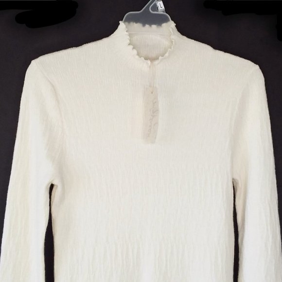 Mystree Mock Neck Pullover Ivory Sweater Fitted Textured - Picture 3 of 9